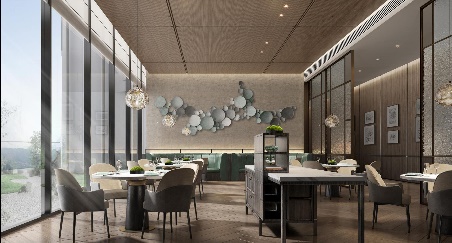 A restaurant with tables and chairs

Description automatically generated