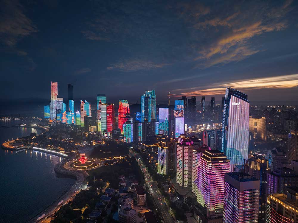 浮山湾灯光秀夜景图